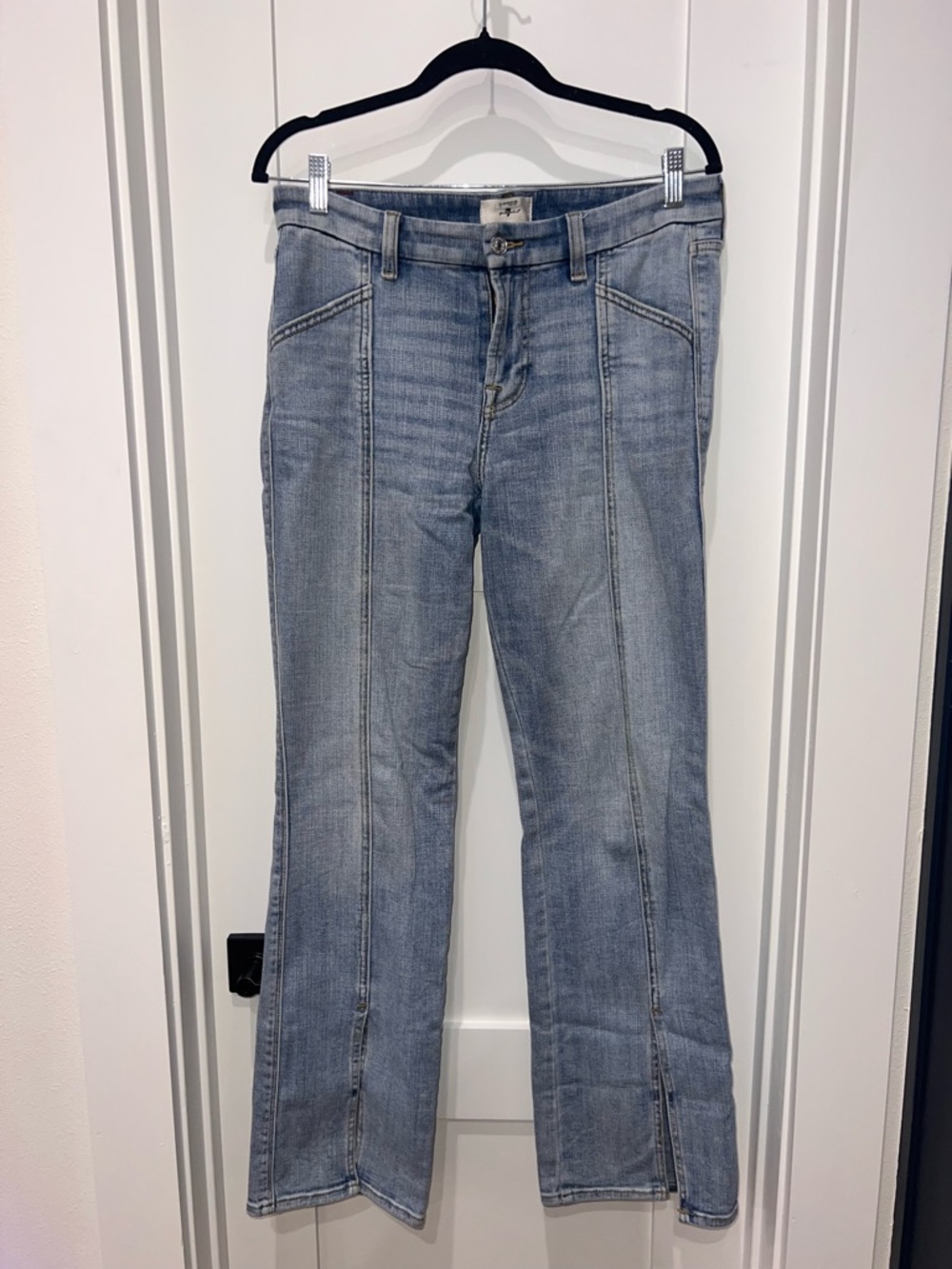 7 For All Mankind Light Blue Flare Jeans with Front Panel Seams